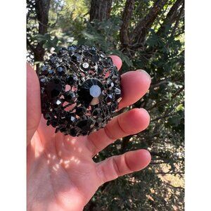 Victorian Black Mourning Crystal  Brooch Pin 1.75" Diameter Large Round Faceted